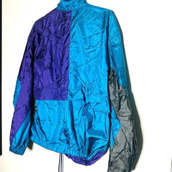 Vintage Activewear 90s Windbreaker Purple Blue Hooded Drawstring Jacket Size M - Picture 3 of 7